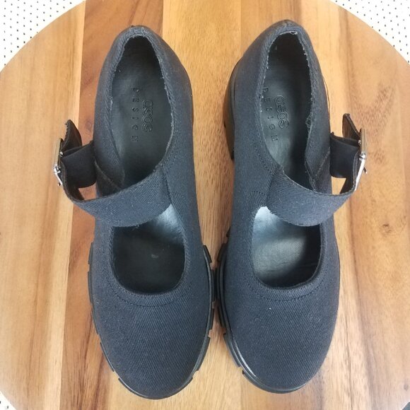 ASOS Womens Skittle US 6 Black Heavy Canvas Chunky Platform Mary Jane Heel - Picture 3 of 8